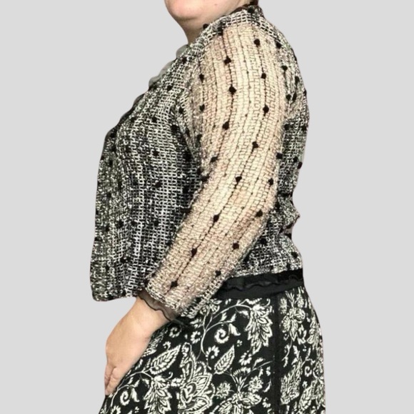 Whimsigoth grunge fairy crochet sequin pom pom chiffon trim cardigan - Picture 3 of 4